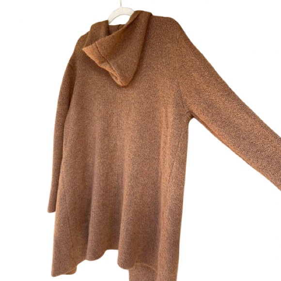 Zenana Open Front Long Hooded Sweater with Pockets Camel Brown Size Large - Picture 5 of 5